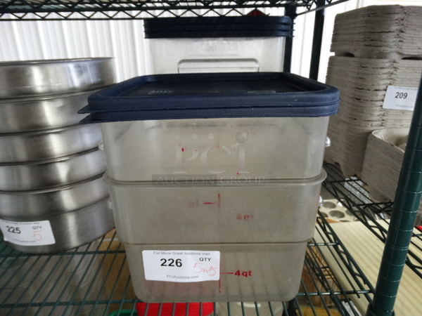 5 Poly Clear Containers w/ 5 Blue Lids. 12.5x11x8. 5 Times Your Bid!