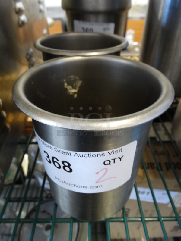2 Stainless Steel Cylindrical Drop In Bins. 5x5x6. 2 Times Your Bid!
