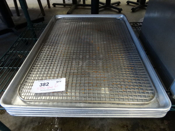 6 Items; 5 Metal Full Size Baking Pans and 1 Cooling Rack. 18x26x1. 6 Times Your Bid!