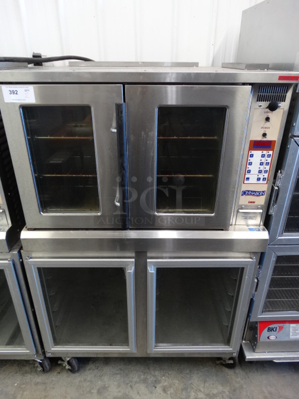 AWESOME! Lang ENERGY STAR Stainless Steel Commercial Electric Powered Full Size Convection Oven w/ Lower 2 Door Pan Rack on Commercial Casters. 40x41x60