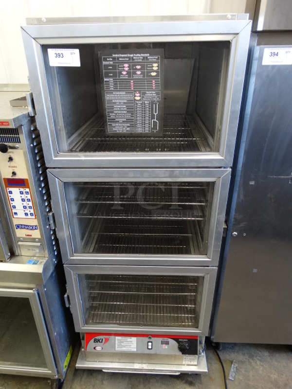 GREAT! Bevles Model PICA70-32-A Stainless Steel Commercial Floor Style Proofing Cabinet w/ Metal Racks and 3 Doors on Commercial Casters. 120 Volts, 1 Phase. 29x40x72. Tested and Working!