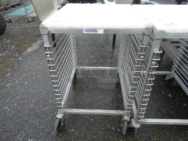 Metal Commercial Pan Transport Rack w/ Cutting Board Top on Commercial Casters. 21x24x32