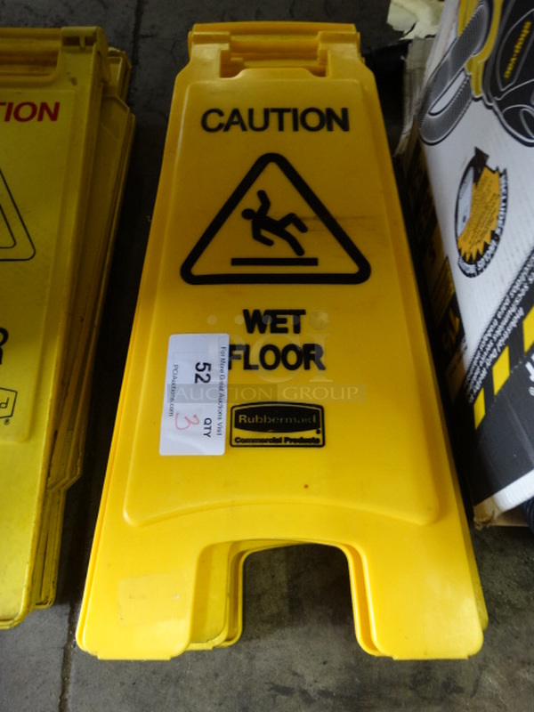 3 Yellow Poly Wet Floor Caution Signs. 11x7x24. 3 Times Your Bid!