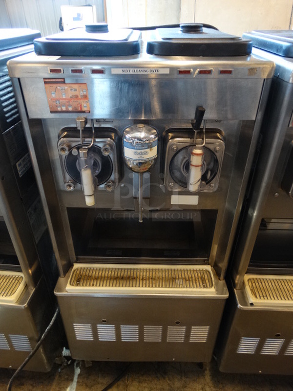 AMAZING! 2009 Taylor Model 342D-27 Stainless Steel Commercial Floor Style Air Cooled 2 Flavor Frozen Beverage Machine w/ Milkshake Mixer Attachment on Commercial Casters. 208-230 Volts, 1 Phase. 26x32x61