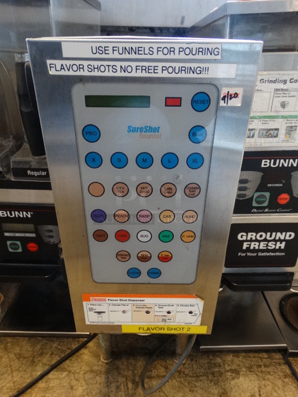 NICE! SureShot Model ACFS-10 Stainless Steel Commercial Countertop Flavor Dispenser. 120 Volts, 1 Phase. 8x24x26