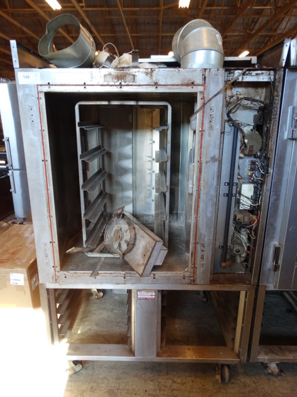 Baxter Stainless Steel Commercial Mini Rack Rotating Oven w/ Lower Pan Rack on Commercial Casters. For Parts. 48x35x75