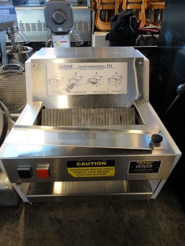 AMAZING! Oliver Model 711 Metal Commercial Countertop Bread Loaf Slicer. 115 Volts, 1 Phase. 26x29x21. Tested and Does Not Power On