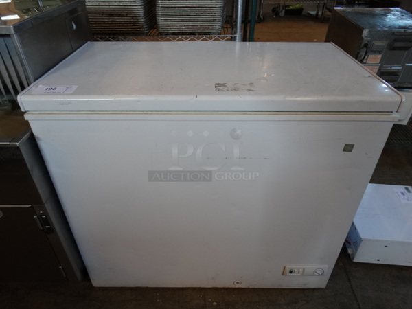 General Electric Model FCM7SUFWW Chest Freezer w/ Hinge Lid. 115 Volts, 1 Phase. 37x22x33. Cannot Test Due To Cut Cord