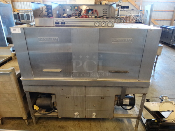 BEAUTIFUL! Hobart Model C64A Stainless Steel Commercial Conveyor Dishwasher. 208 Volts, 3 Phase. 64x27x66