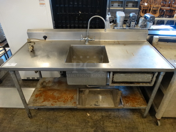 Stainless Steel Commercial Single Bay Sink w/ Faucet, Metal Undershelf and Commercial Can Opener. 66x30x40. Bay 18x18x12
