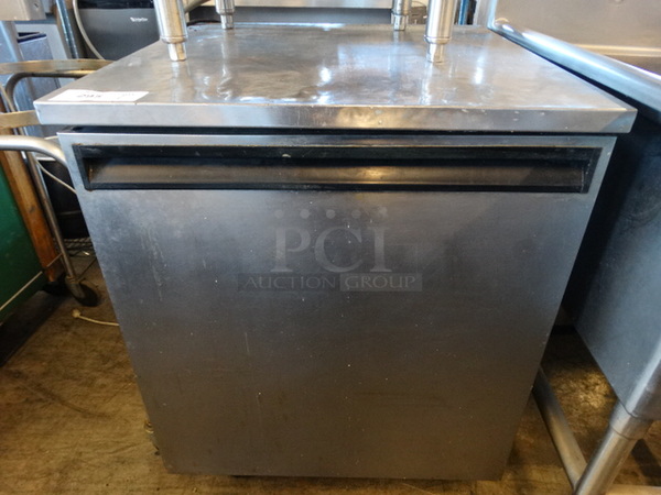 NICE! Delfield Model 407 Stainless Steel Commercial Single Door Undercounter Cooler on Commercial Casters. 115 Volts, 1 Phase. 27x29x35. Tested and Working!