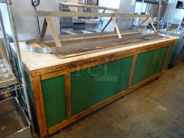 Metal Commercial Steam Table w/ Pot Rack. 106x31x36. Cannot Test Due To Cut Cord
