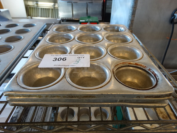 3 Metal 12 Cup Muffin Pans. 10.5x14x1.5. 3 Times Your Bid!