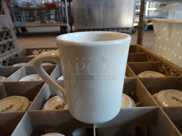 23 White Ceramic Mugs in Dish Caddy. 4.5x3.5x4. 23 Times Your Bid!