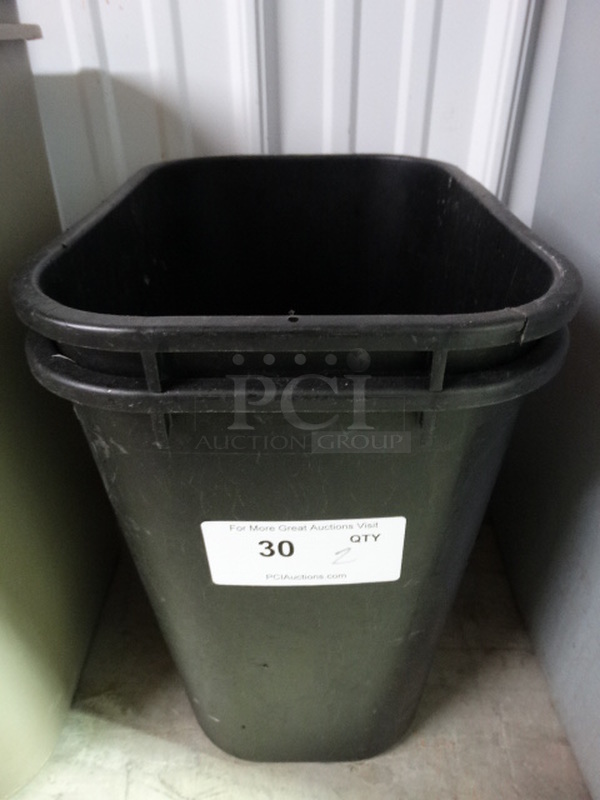 2 Black Poly Trash Cans. 14.5x10x14. 2 Times Your Bid!