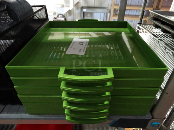 6 Green Poly Trays w/ Handles. 15x12.5x1. 6 Times Your Bid!