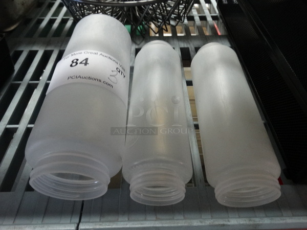 3 Poly Condiment Bottles. 3x3x8.5, 2.5x2.5x8. 3 Times Your Bid!