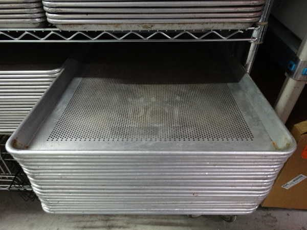 10 Metal Full Size Perforated Baking Pans. 18x26x1. 10 Times Your Bid!