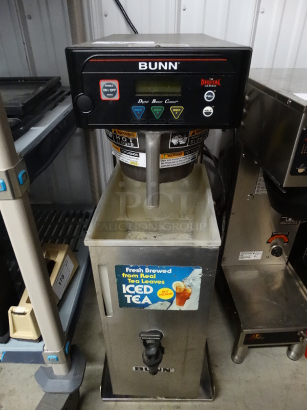 NICE! 2012 Bunn Model ITB Stainless Steel Commercial Countertop Iced Tea Machine w/ Beverage Holder Dispenser. 120 Volts, 1 Phase. 12x23x34