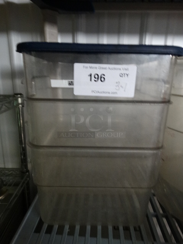 3 Poly Clear Containers w/ 1 Blue Lid. 11x12x8.5. 3 Times Your Bid!