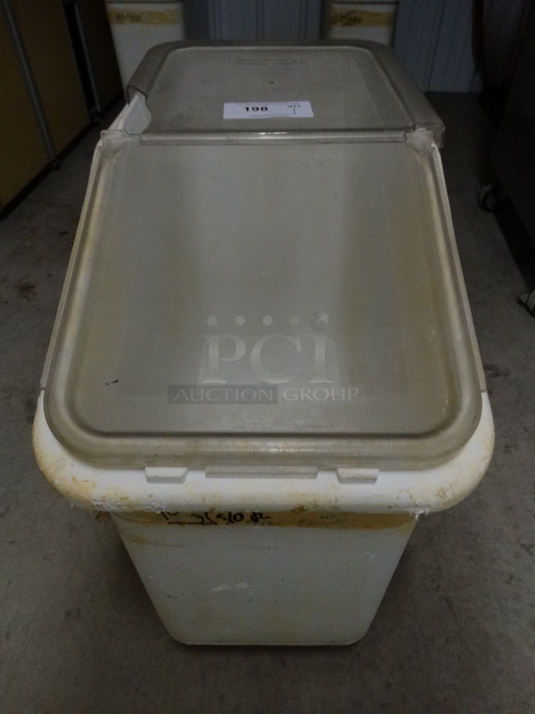White Poly Ingredient Bin w/ Clear Lid on Casters. 15x29x28