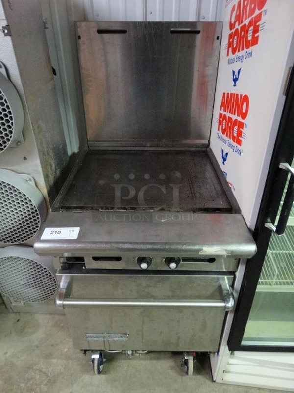 GREAT! American Range Stainless Steel Commercial Gas Powered Flat Top Griddle w/ Lower Oven on Commercial Casters. 24x33x57