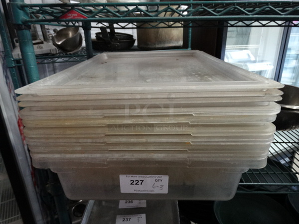7 Poly Clear Bins w/ 3 Lids; 6 Perforated and 1 Solid. Includes  18x26x5.5. 7 Times Your Bid!