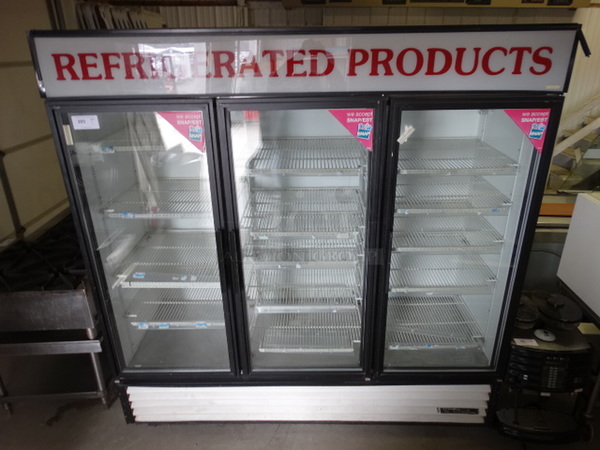 NICE! True Model GDM-72 Commercial 2 Door Reach In Cooler Merchandiser w/ Poly Coated Racks. 115 Volts, 1 Phase. 78x31x80. Cannot Test Due To Plug Style 