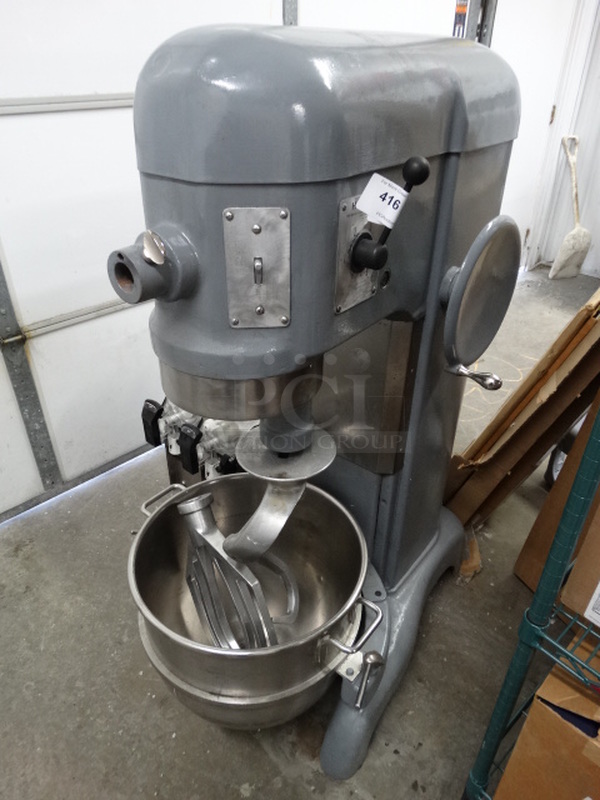 BEAUTIFUL! Hobart Model H-600 Metal Floor Style 60 Quart Planetary Mixer w/ Stainless Steel Mixing Bowl, Dough Hook and Paddle Attachments. 230 Volts, 1 Phase. 24x36x56