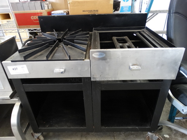 NICE! Stainless Steel Commercial Gas Powered Cooking Unit w/ Left Side Single Burner Range on Commercial Casters. 36x26x36
