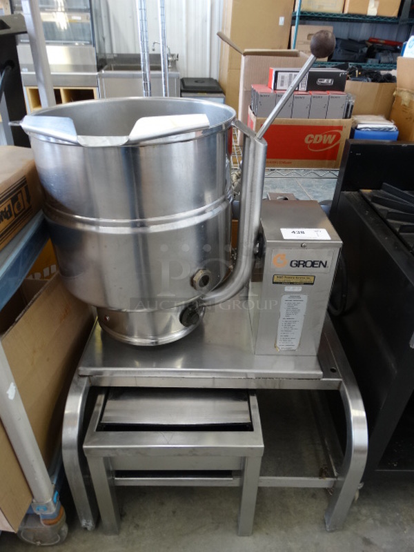 FANTASTIC! 2004 Groen Model TDB/7-40 Stainless Steel Commercial Electric Powered 40 Quart Tilting Kettle on Stainless Steel Stand. 28x30x47