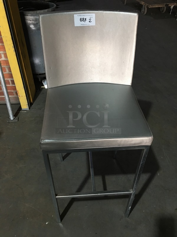 Sweet! Sliver Pearl Vinyl Covered Bar Height Chairs! 2 X Your Bid! 