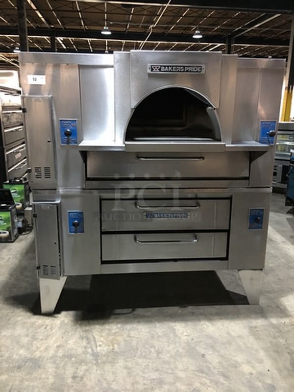 GORGEOUS! LATE MODEL! Bakers Pride Commercial Natural Gas Powered Double Deck Pizza Oven! Inferno Style! All Stainless Steel Body! Model FC516 Serial 58854! On Legs! 2 X Your Bid! Makes One Unit!