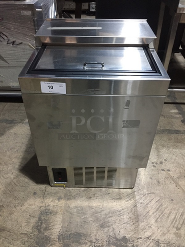 SWEET! NEW Out Of The Box! Glastender Commercial Under The Counter Commercial Beer Bottle Cooler! With Poly Coated Racks! With Single Sliding Door! All Stainless Steel! Model MF24SF2 Serial 404141685N! 115V 1Phase!