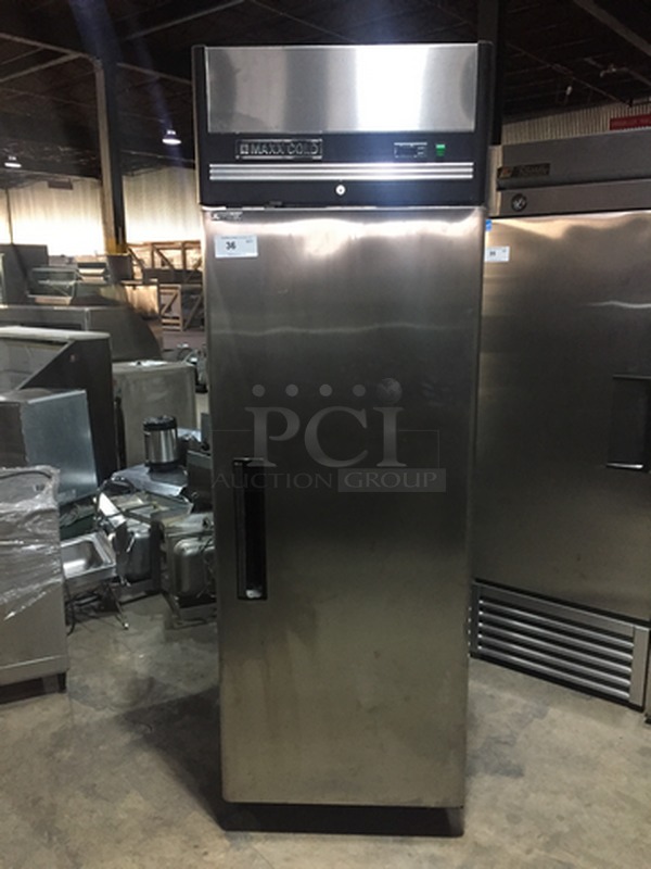 BEAUTIFUL! NEW Scratch-N-Dent! Maxx Cold Commercial Single Door Reach In Refrigerator! With Poly Coated Racks! All Stainless Steel! Model MXCR23FD Serial 5044235! 115V 1Phase! On Commercial Casters!