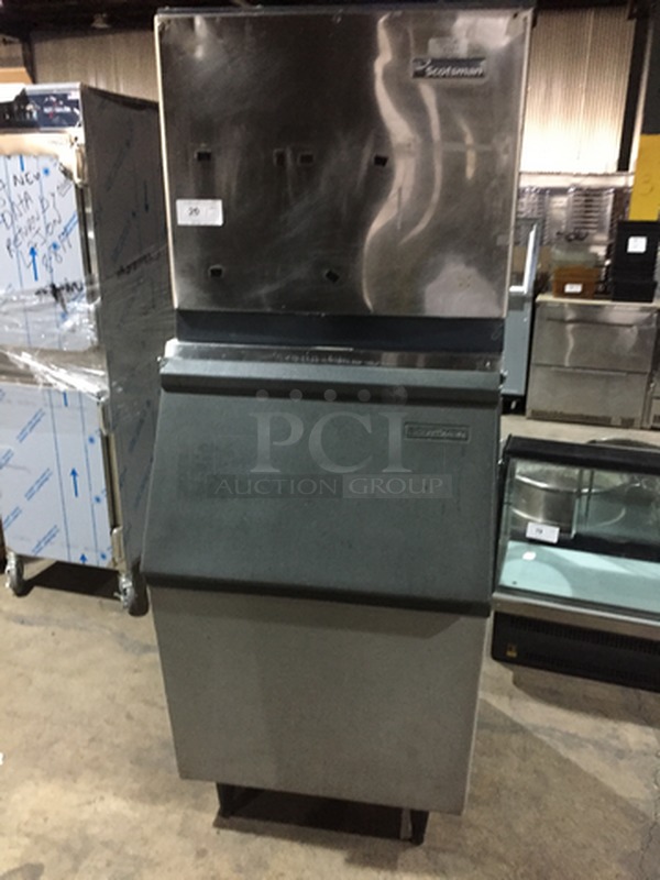 GREAT! Scotsman Commercial Ice Making Machine! On Ice Bin! All Stainless Steel! Ice Machine Model CME506AS1H Serial 06121320015238! 115V 1Phase! Ice Bin Model HTB555 Serial 30288911C! On Legs! 2 X Your Bid! Makes One Unit!