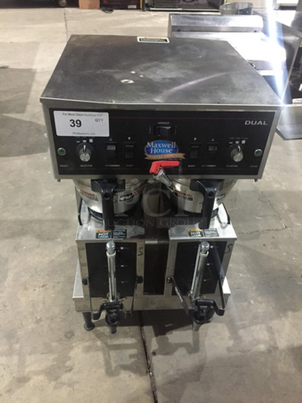 NICE! Bunn Commercial Countertop Dual Coffee Brewing Machine! With Hot Water Dispenser! All Stainless Steel Body! On Legs!