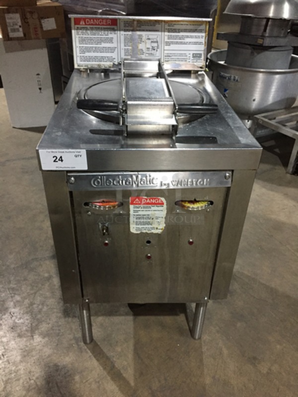 SWEET! Collectra Matic By Winston Commercial Electric Powered Pressure Fryer! With Backsplash! All Stainless Steel! With Back Casters & Front Legs!