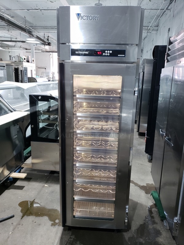 AMAZING! Victory Ultraspec Commercial Single Door Wine Cooler Merchandiser! With Pull Out Metal Racks! All Stainless Steel! Holds From 75 To 100 Bottles! On Commercial Casters!