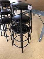 Three Black Metal Stools w/ Vinyl Padded Seats