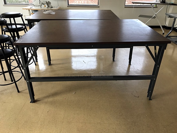 Heavy Duty Work Table w/ Wooden Top & Metal Legs, Used In Seamstress Classroom