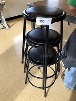 Three Black Metal Stools w/ Vinyl Padded Seats
