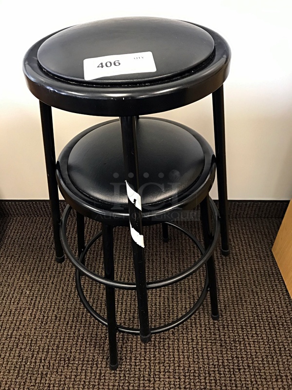Two Black Metal Stools w/ Vinyl Padded Seats - Image 1 of 1