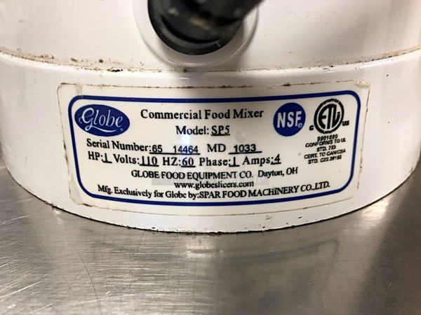 Globe SP5 Aluminum Gear Driven 5 Qt Commercial Countertop Mixer, Includes Attachments, 115v 1ph, Tested & Working! - Image 3 of 3