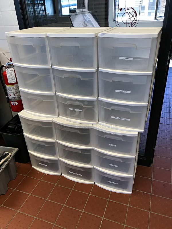 Eighteen Stackable Drawer Storage Units