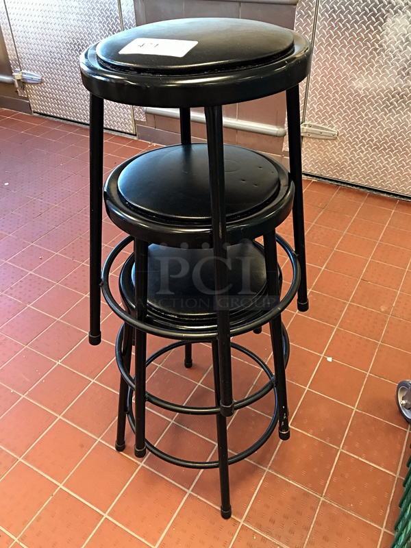 Three Black Metal Stools w/ Vinyl Padded Seats - Image 1 of 1