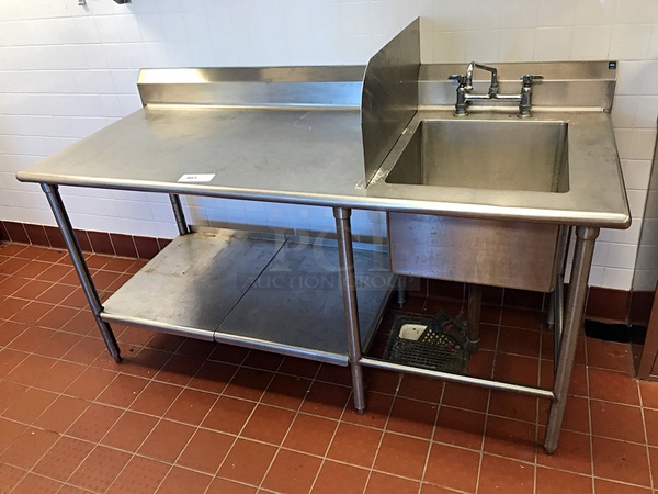 6' Stainless Steel Work Table w/ Single Compartment Sink & Faucet w/ Splash Guard - Image 1 of 3