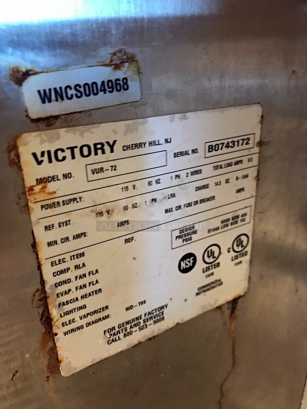 Victory VUR-72 Ultraspec Series Undercounter Three Door Refrigerator, 115v 1ph - Image 6 of 6