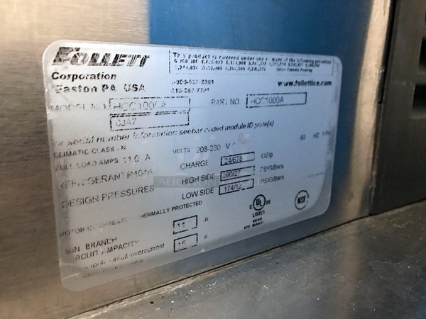 Follett HCC1000A 1000 lbs / Day Air Cooled Ice Machine & Bin, Makes Horizon Chewblet Ice, 208v 1ph, Tested & Working (See Video)! - Image 3 of 3