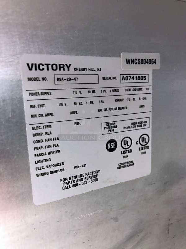 Victory RSA-2D-S7 UltraSpec Series Refrigerator Featuring Secure-Temp Technology, Reach-In Two Door, 115v 1ph, Tested & Working! - Image 5 of 5